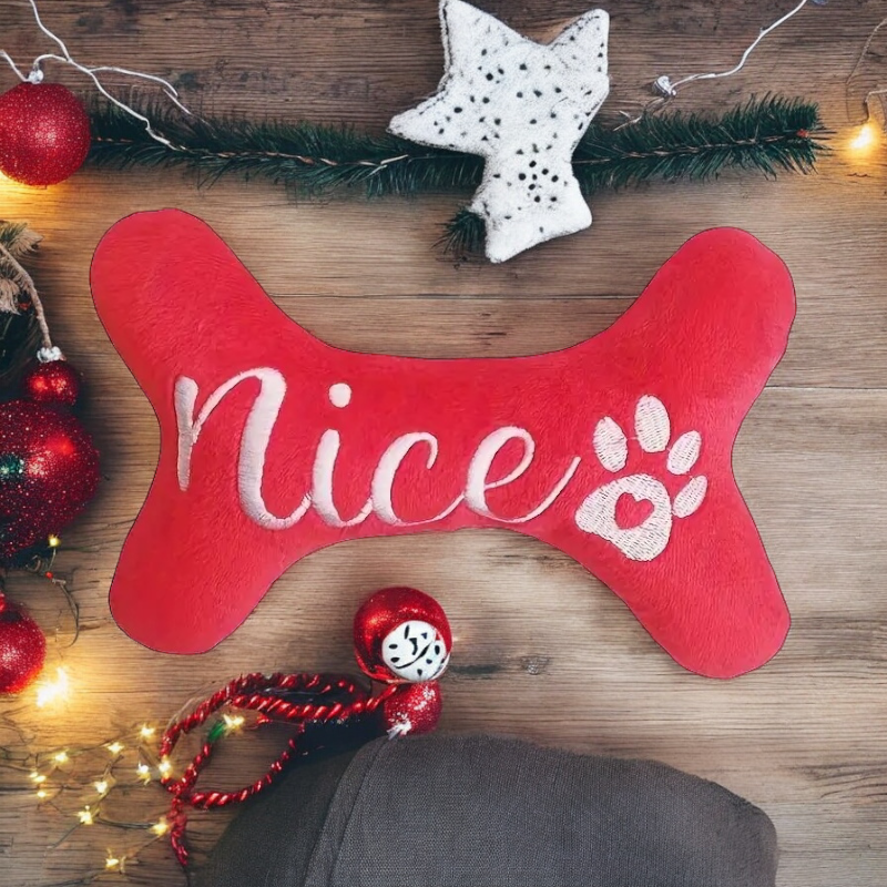Headlight Harness Bone Shape Dog Naughty/Nice Holiday Toy - 2 Pack Plush Squeaky Toys