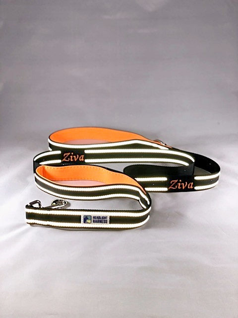 Reflective Double Handle Dog Leash with Custom Embroidery