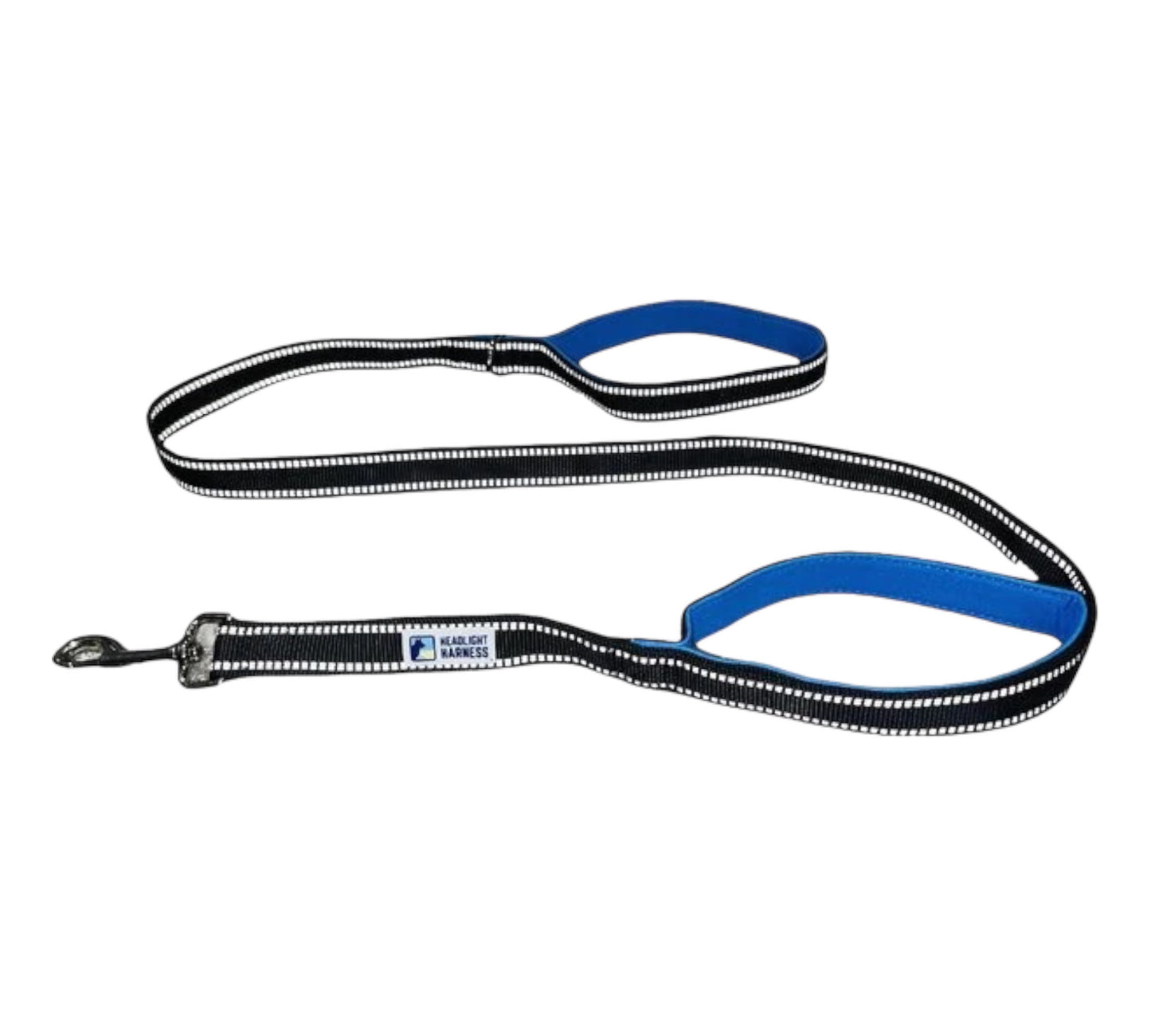 Reflective double handle dog leash designed for strong pullers and safety.