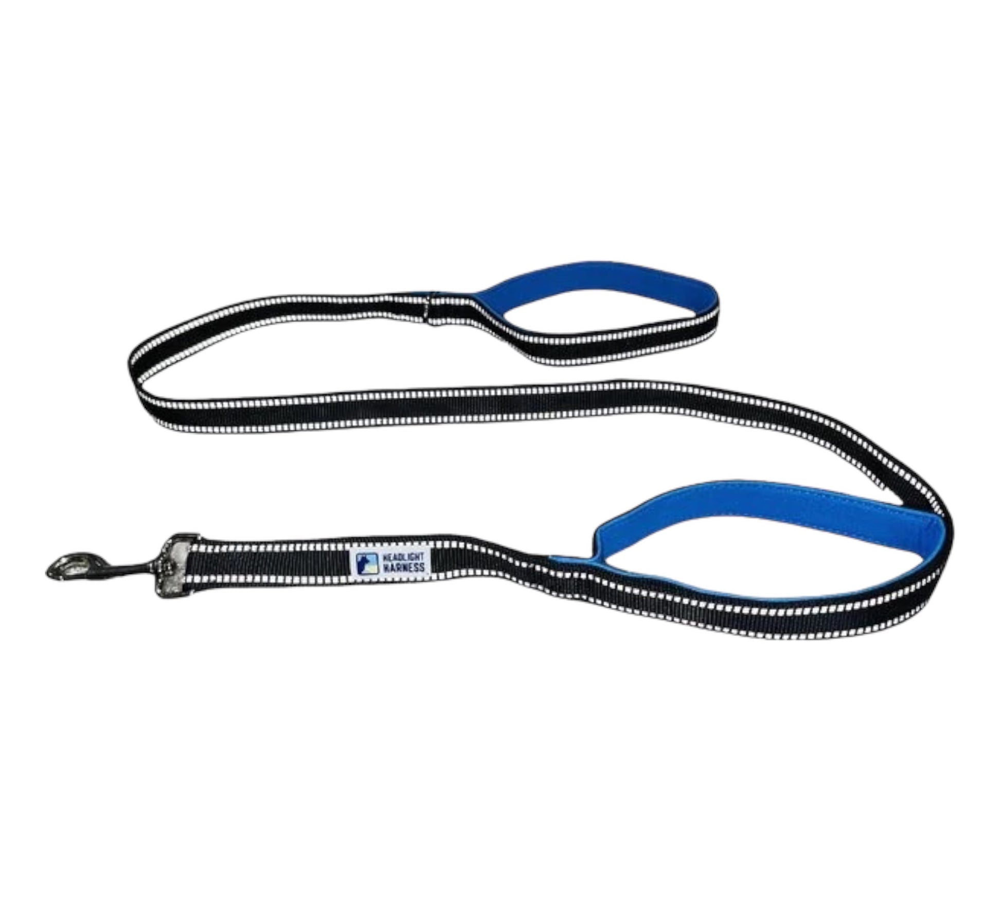 Reflective double handle dog leash designed for strong pullers and safety.